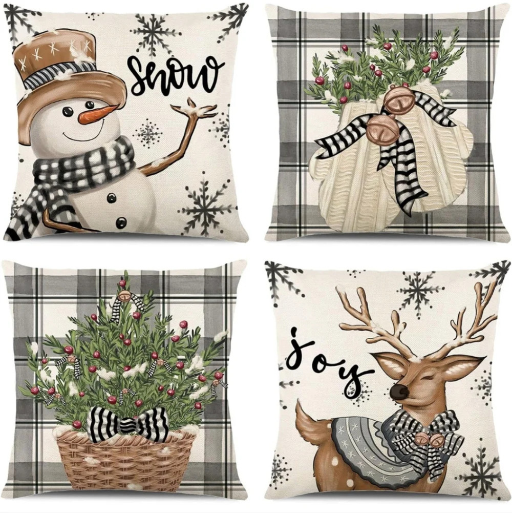 Merry Christmas Joy Xmas Trees Red Throw Pillow Covers, 18 x 18 Inch Christmas W